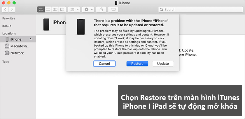 Mở khóa iPad, mở khóa iPhone bằng iTunes bước 2