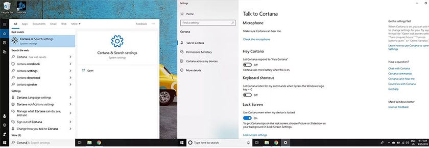 Chọn vào tab Talk to Cortana