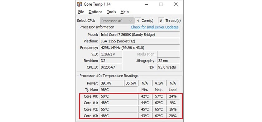 Kiểm tra nhiệt độ máy tính bằng phần mềm Core Temp