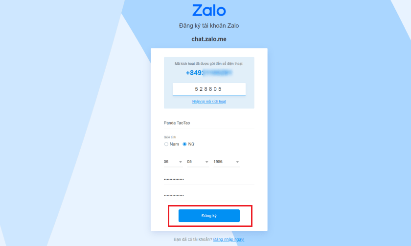 Hướng dẫn đăng ký Zalo trên web