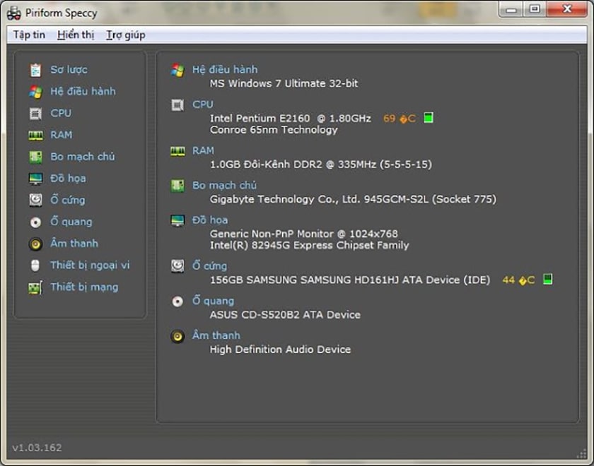 Speccy – Phần mềm đo nhiệt độ CPU và phần cứng laptop
