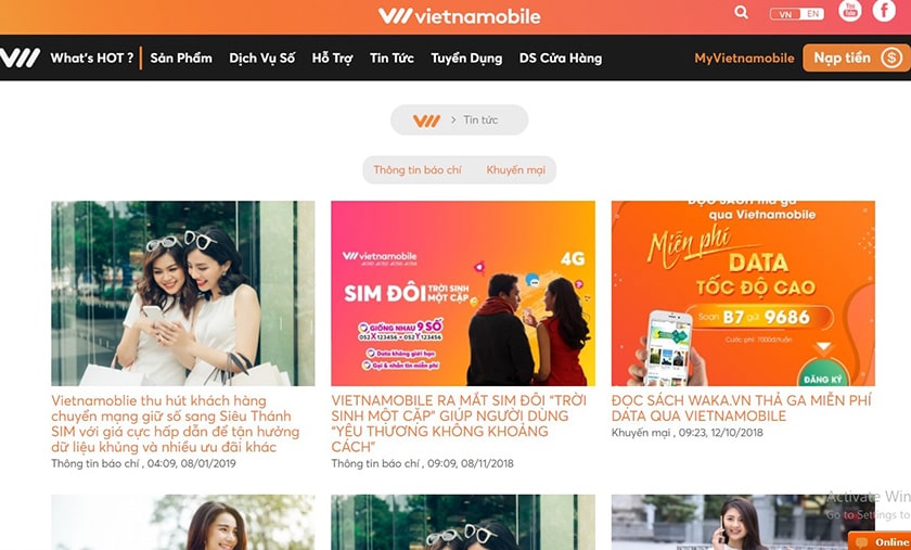 Đăng ký SIM Vietnamobile 4G tại nhà qua website