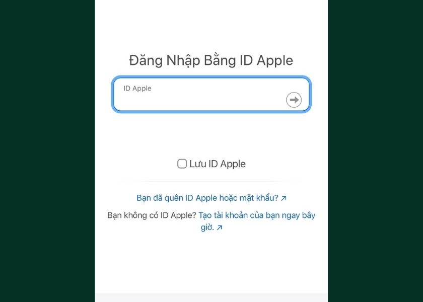 nhập tài khoản Apple ID