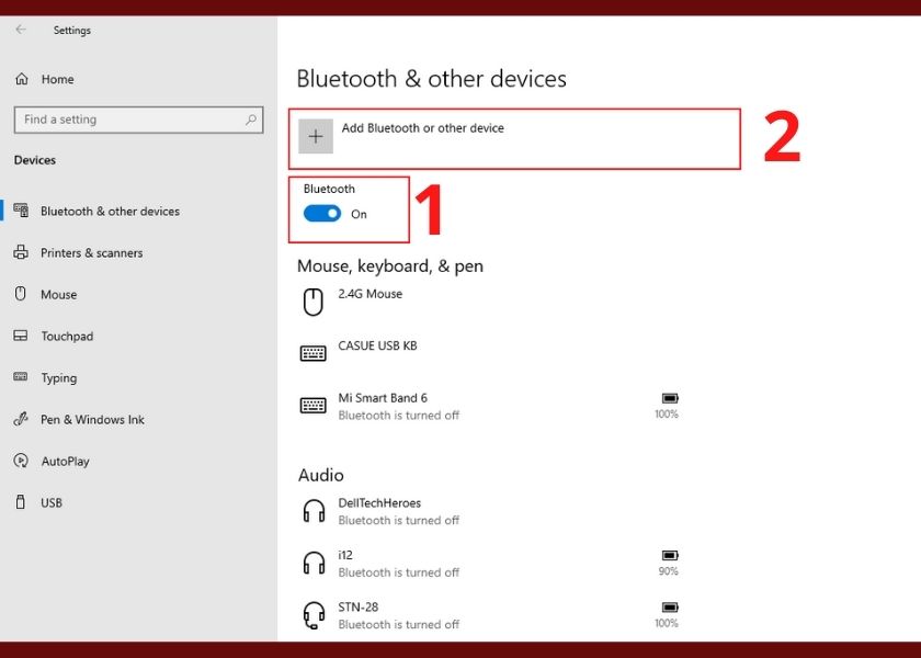 chọn add bluetooth or other devices