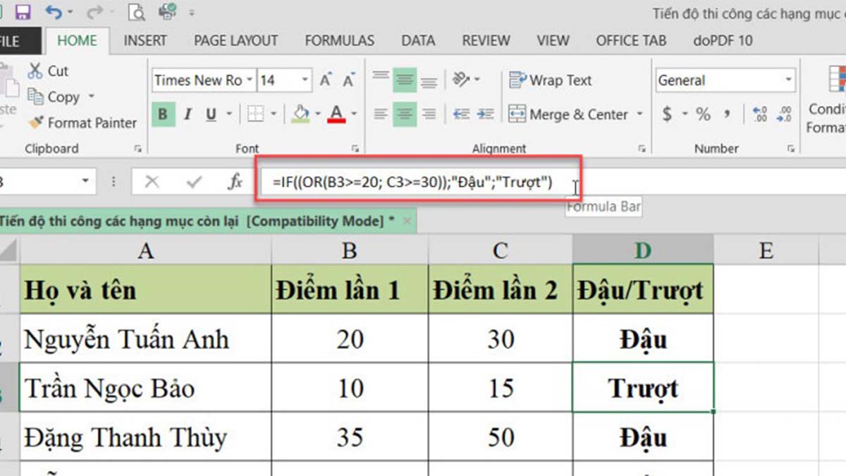 Dùng hàm iF - OR trong Excel