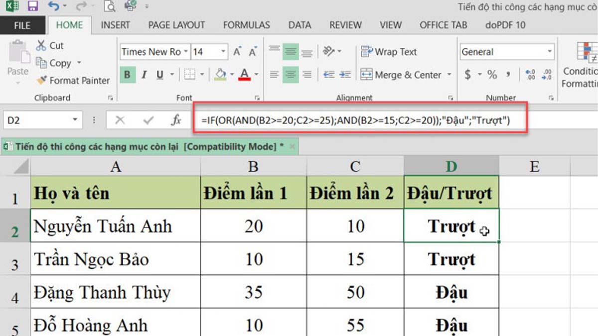 Dùng hàm iF kết hợp AND và OR trong Excel