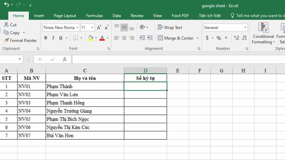 Công thức tính hàm len trong Excel