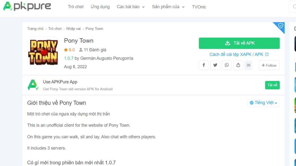 Cách tải Pony Town APK trên điện thoại Android