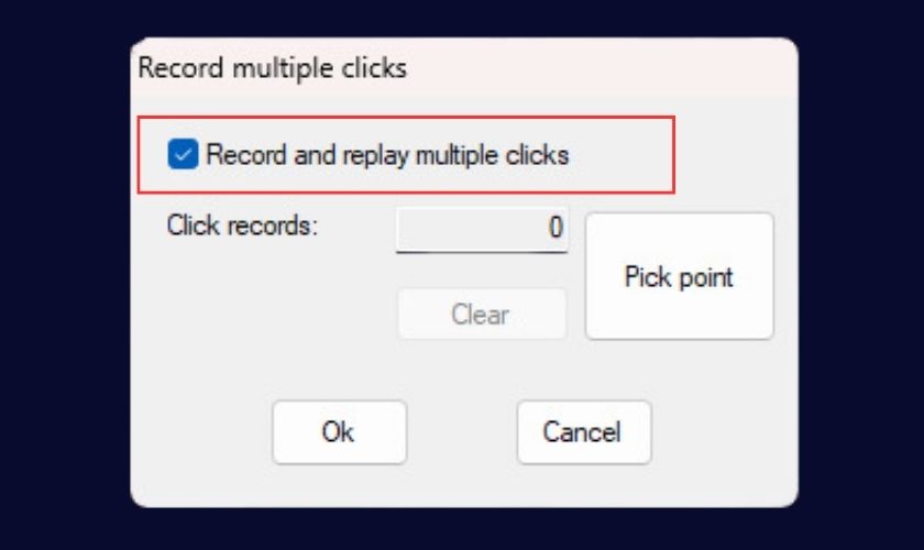 Chọn vào ô Record and replay multiple clicks để kích hoạt
