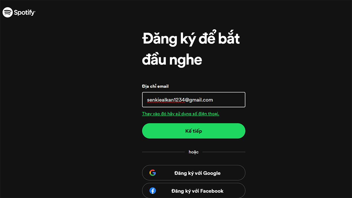 Cách đăng ký tài khoản Spotify trên web bước 3