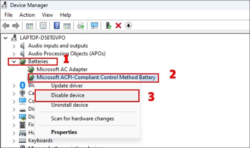Chọn Ghim rồi nhấn vào Microsoft ACPI – Compliant Control Method Battery