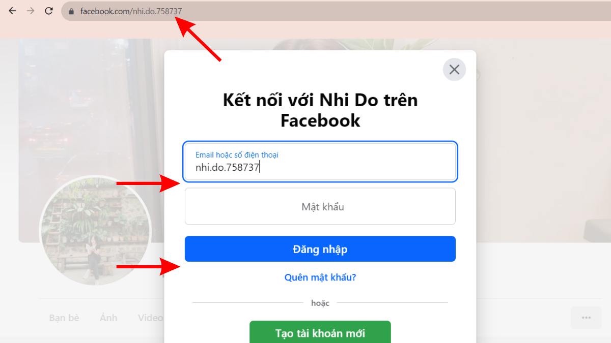 Cách sử dụng tên tài khoản để đăng nhập Facebook