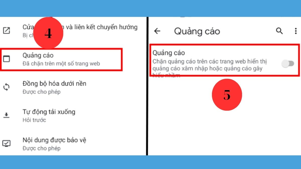 tắt tính năng này để chặn quảng cáo khi lướt web