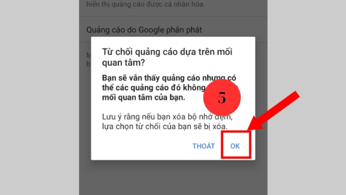 chọn ok để hoàn tất quá trình xóa quảng cáo